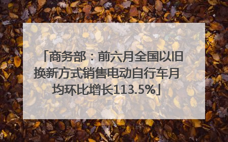 商务部：前六月全国以旧换新方式销售电动自行车月均环比增长113.5%